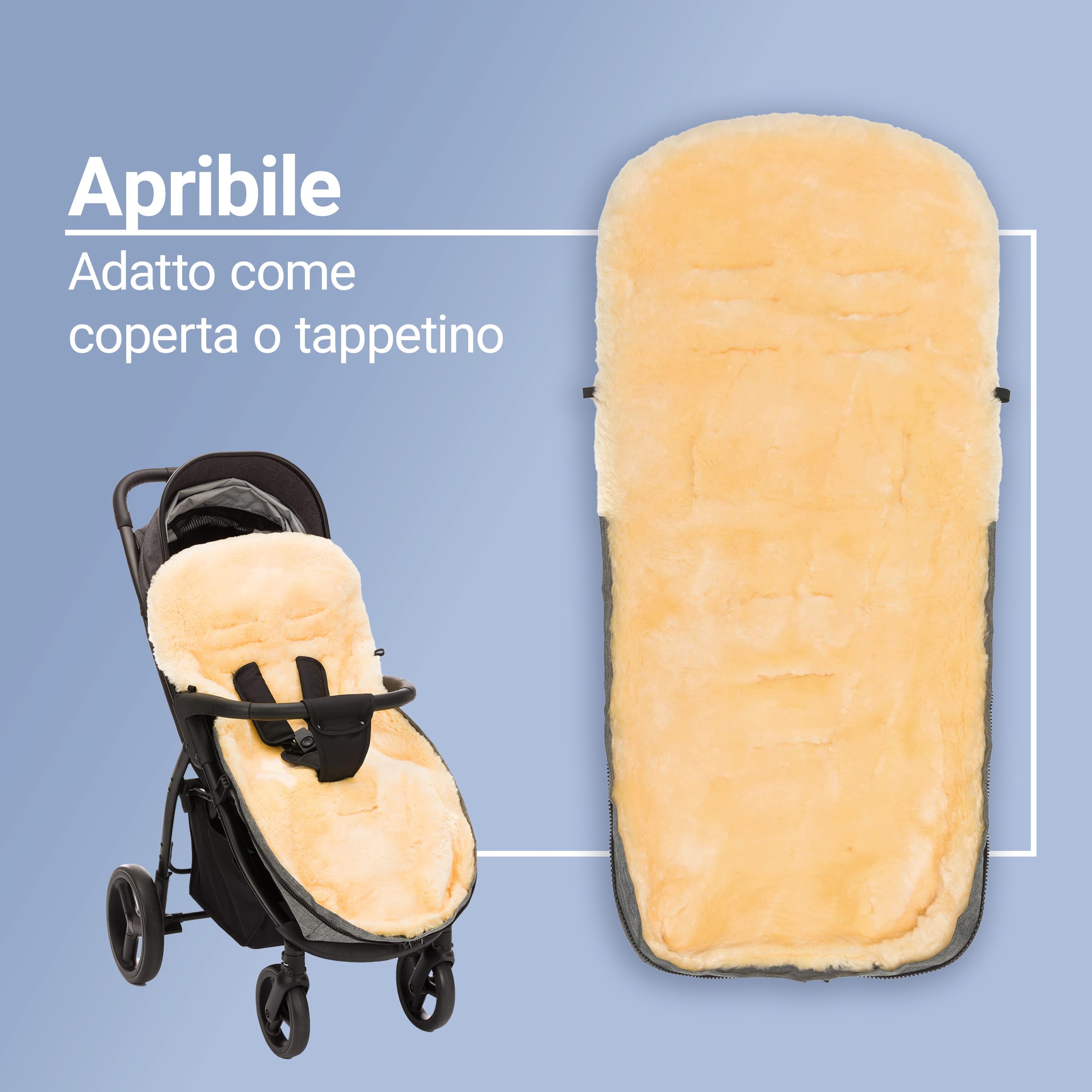 Zamboo Sacco a Pelo Invernale in Pelliccia D'agnello 2in1 - Coprigambe Passeggino Universale e Copriseduta Passeggino e Carrozzina per Bambini - Grigio