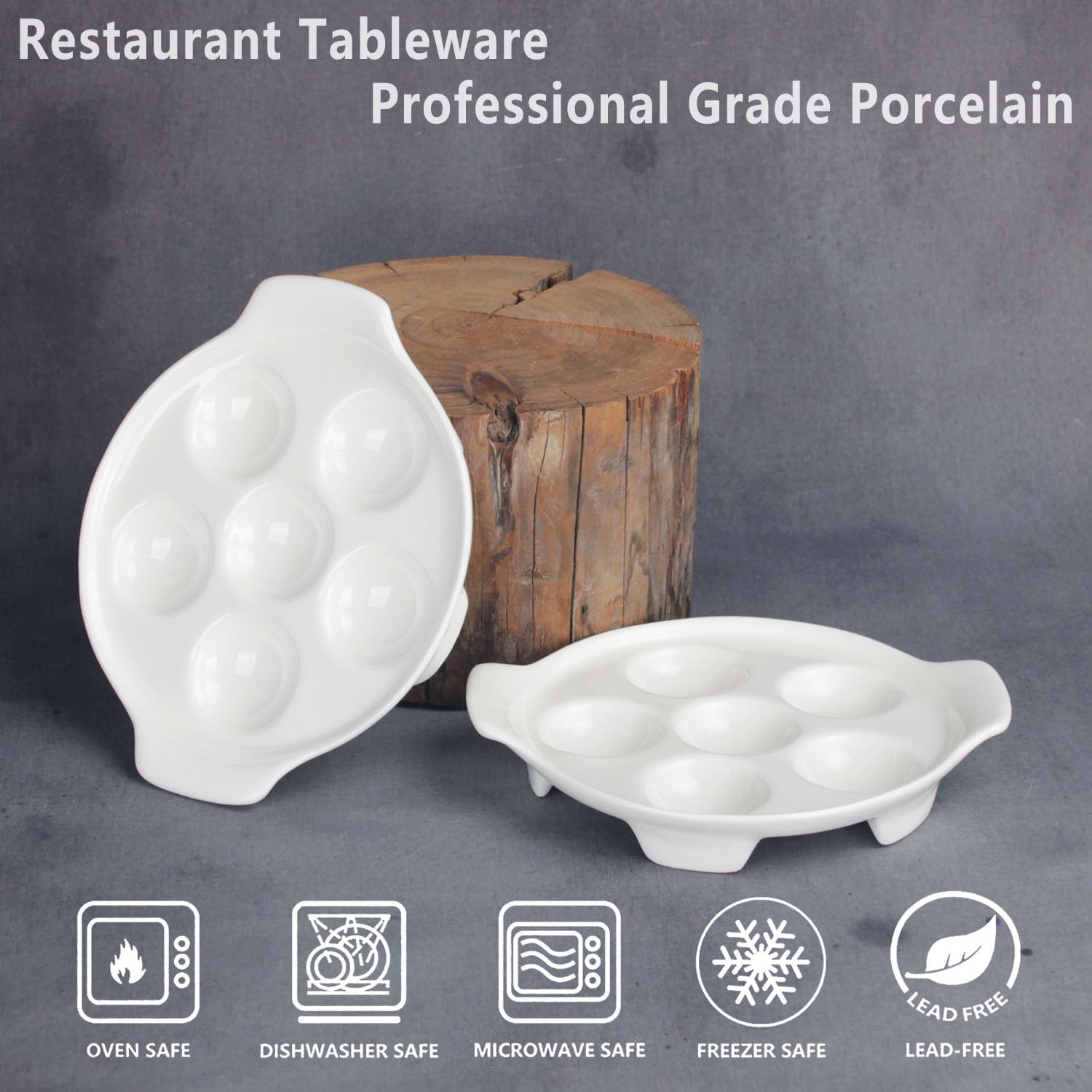 Two-piece ceramic snail baking pan set with 6 holes and a handle; 6.5-inch seafood baking pan, snail baking pan, suitable for appetizers, grilled snails, scallops, etc