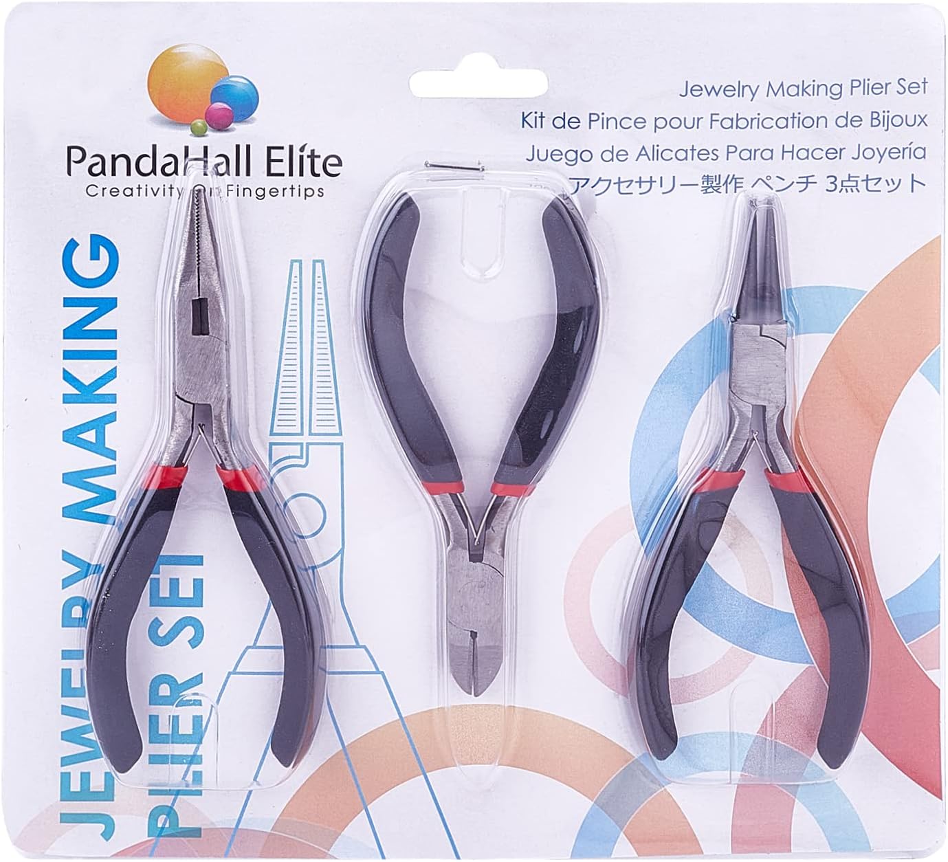 Pandahall Jewelry Pliers Sets, 3pcs Jewellery Plier Tool Polishing Side-Cutting Pliers, Wire-Cutter Pliers and Round Nose Pliers, Black, 105-125x61-62mm