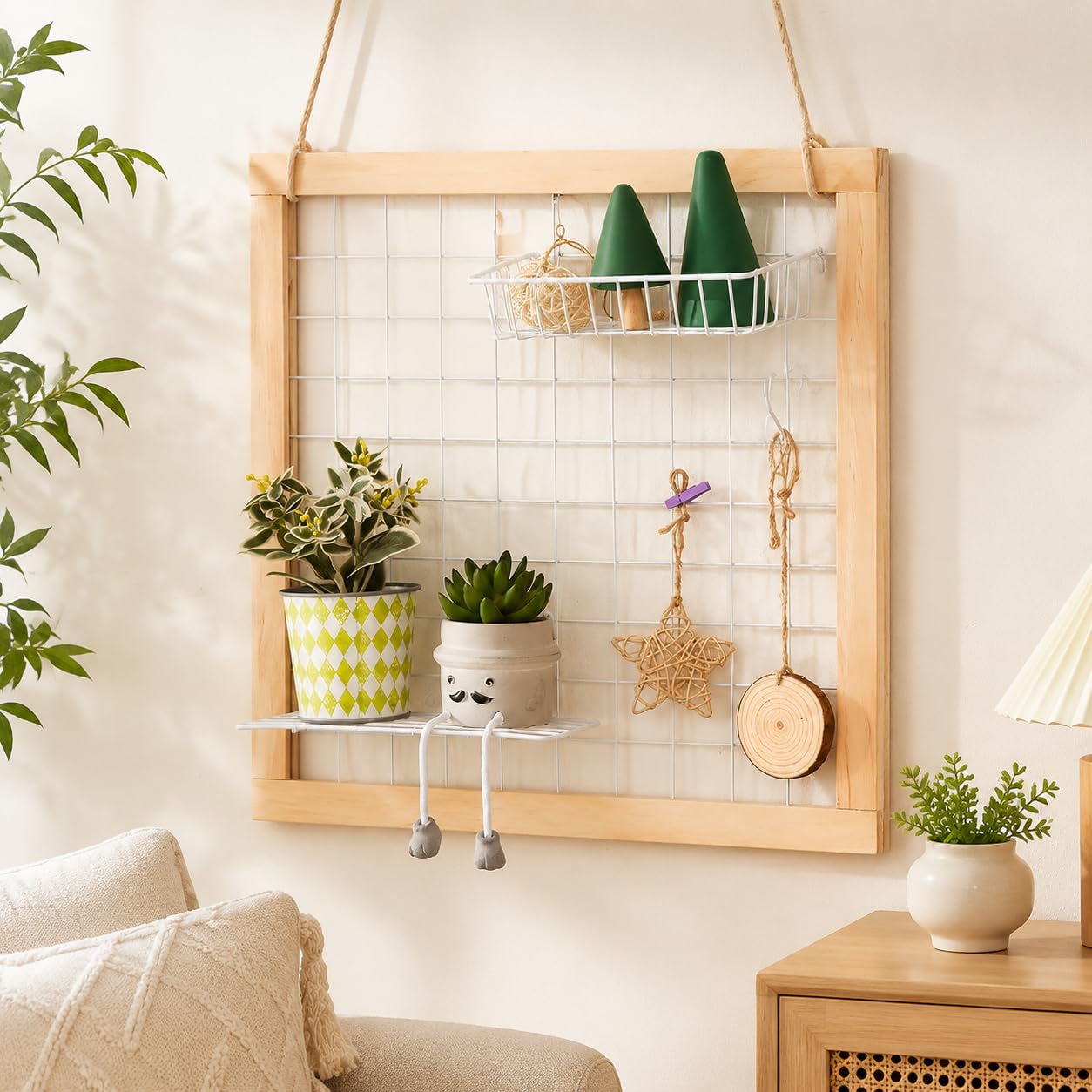 Celosías para terraza Exterior, de Madera, Decorativas Resistentes, Enrejado Pared Plantas, 10 Ganchos, 10 Unidades, Moderno Sencillo, Cuadrado