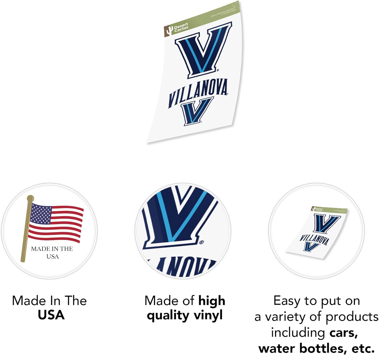 Desert Cactus Villanova University Sticker Wildcats Vinyl Decal Laptop Water Bottle Car Scrapbook Sheet (4 Inch Set V1) - Image 4