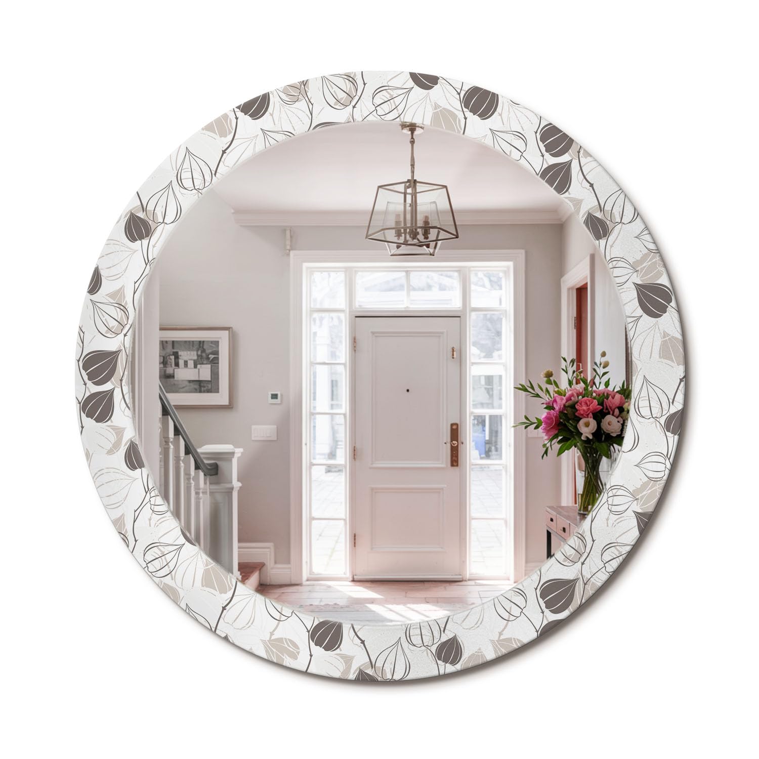 Miroir rond floral abstrait en verre raffiné décoration élégante fi80
