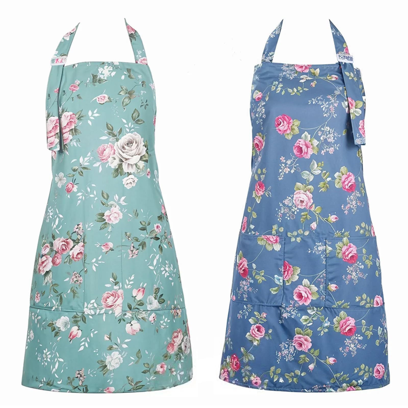 Delantal De Cocina Para Mujer,Delanta de Cocin con Bolsillos Delanta De Flores Para Muje, Delantal Impermeable De Ajustable,Jardinería.