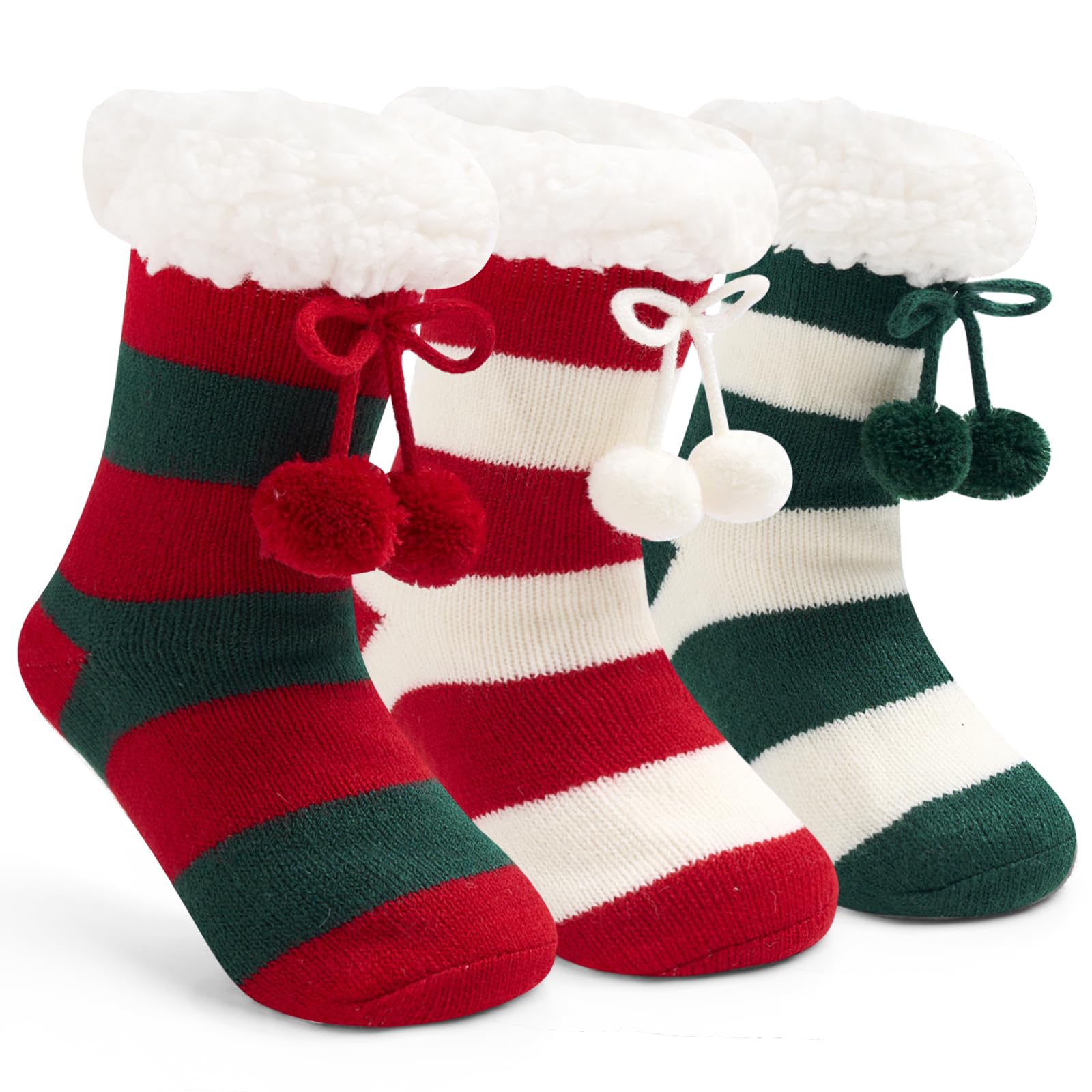 Calcetines mullidos de invierno para niños y niñas, calcetines esponjosos con agarres para el hogar, paquete de 3