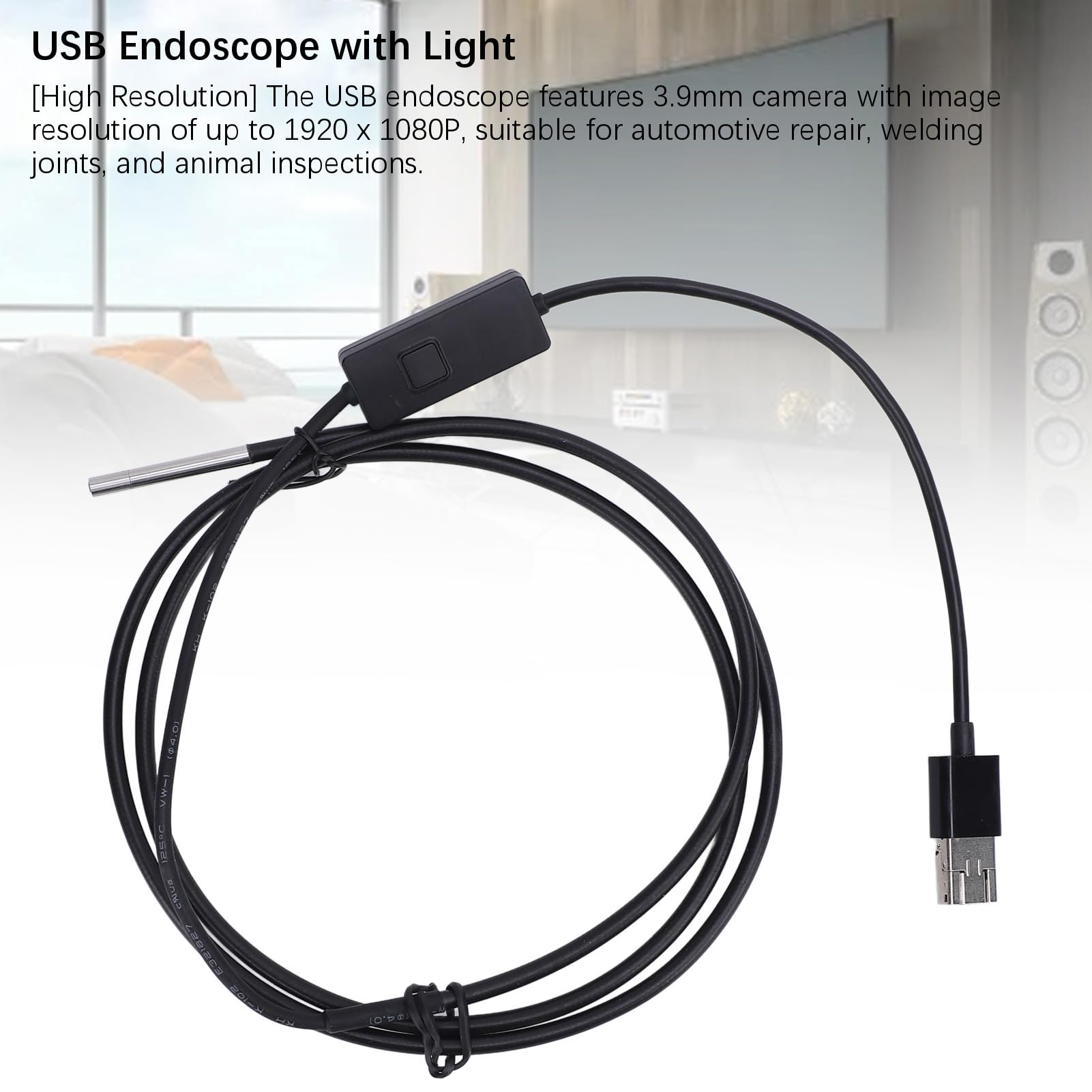 Cámara de inspección HD Boroscopio, endoscopio USB Cámara de 3,9 mm 1 m de longitud 1920x1080P HD Gran angular IP67 Cámara de inspección tipo C a prueba de agua con luz