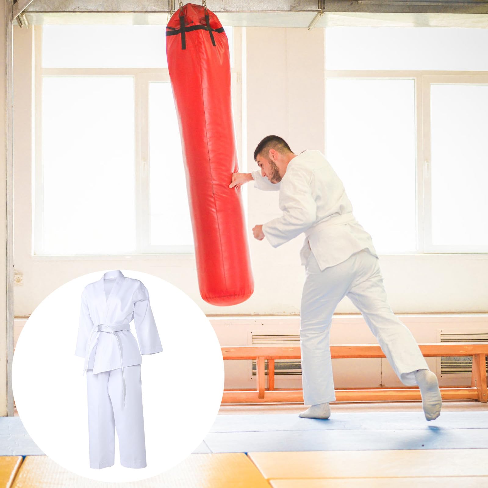 Ciieeo Tenue de Taekwondo Adulte 160 CM en Tissu Respirant, Pantalon de Taekwondo Léger et Uniforme d'Entraînement de Karaté pour Usage Quotidien, Équipement de Karaté Confortable et