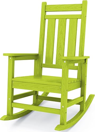 KINGYES Mecedora para exteriores, sillas mecedoras de patio para todo tipo de clima para porche, sillas mecedoras de polietileno de alta densidad