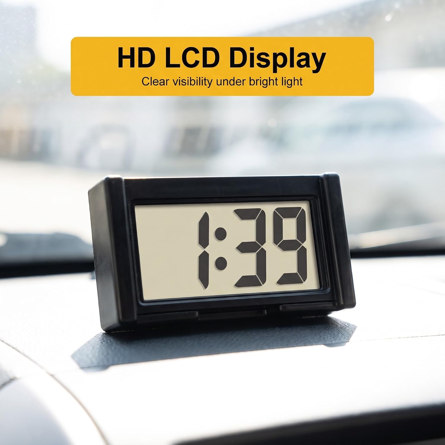 Car Small Digital Clock, Mini LCD Display 12-Hour Dashboard Clock, Portable Travel Timepiece Watch with Self-Adhesive & Bracket, Universal Interior Accessory for Car & Home (Black) image 5