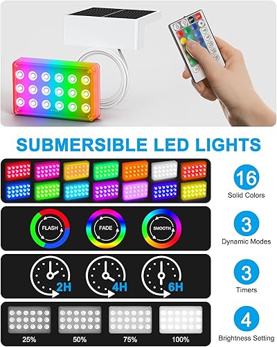 Miniatura 2 de Luces LED sumergibles solares para piscina con control remoto, IP68 impermeable RGB 16 luces cambiantes de color para piscinas enterradassobre el