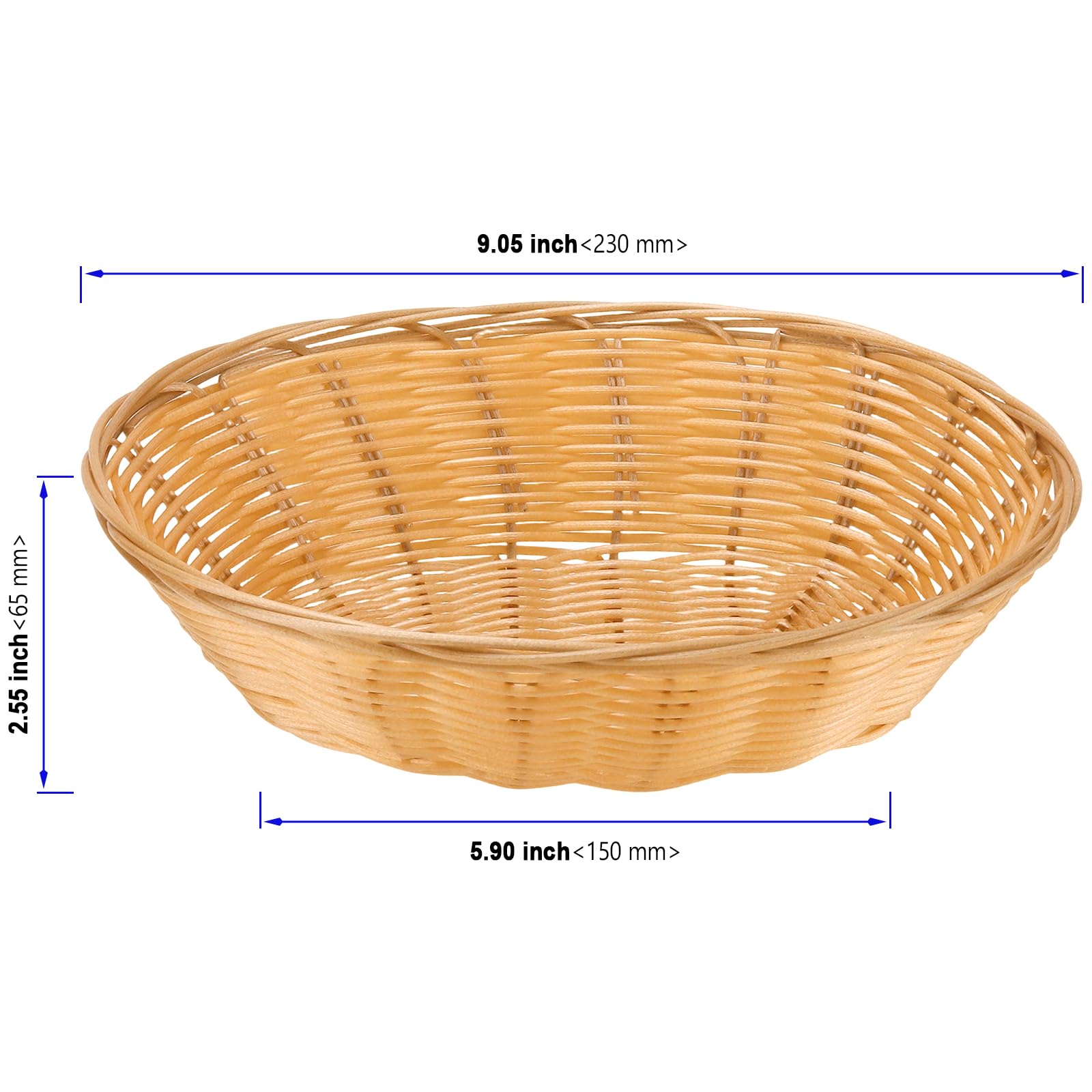 Lot de 12 Paniers en Plastique Imitation Rotin - 23 x 15 x 6,5 cm - Empilables - Pour Pain, Fruits, Collations, Légumes - Marron