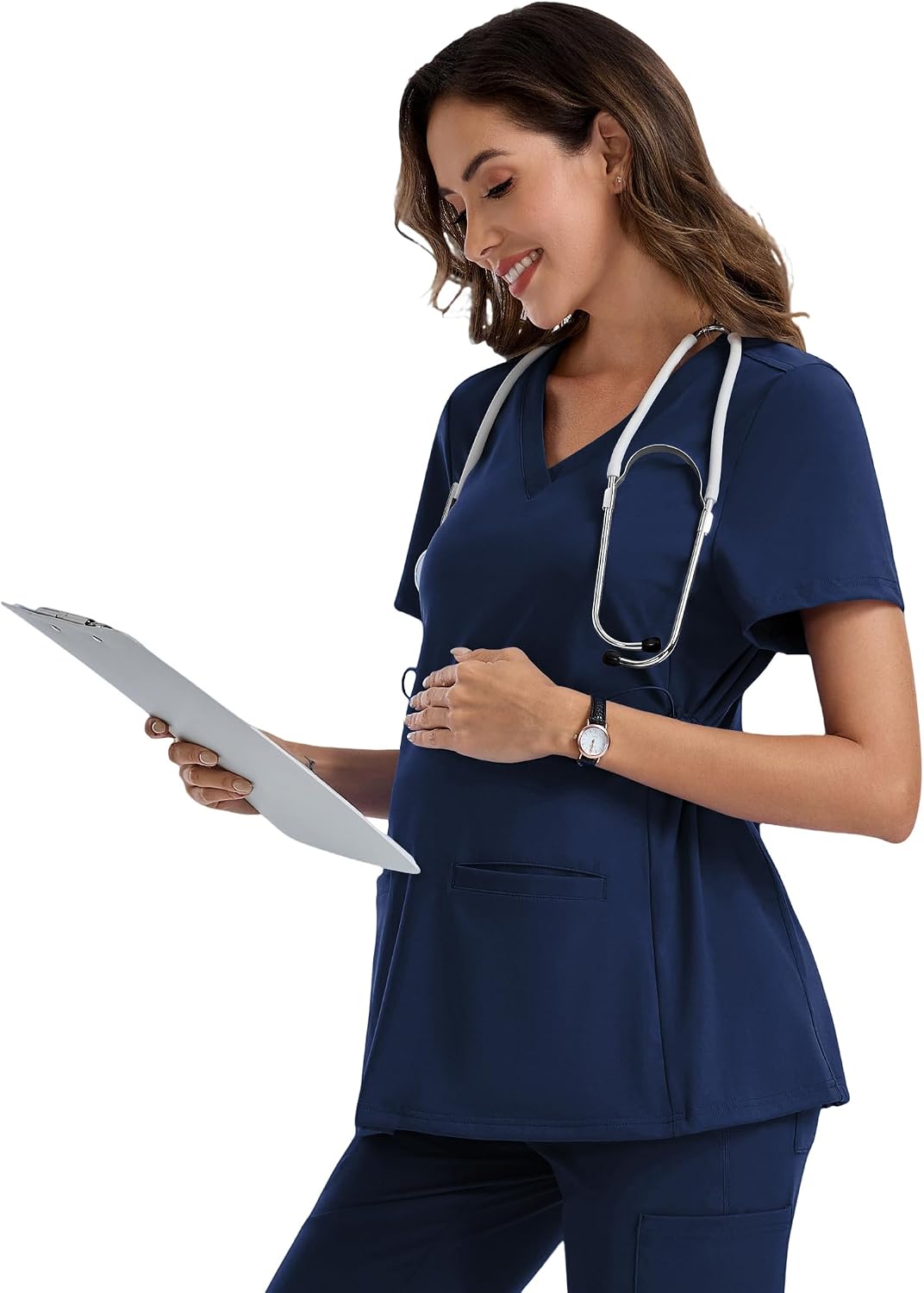Womens Maternity Scrub Tops Classic Fit Four-Way Stretch Medical Uniforms