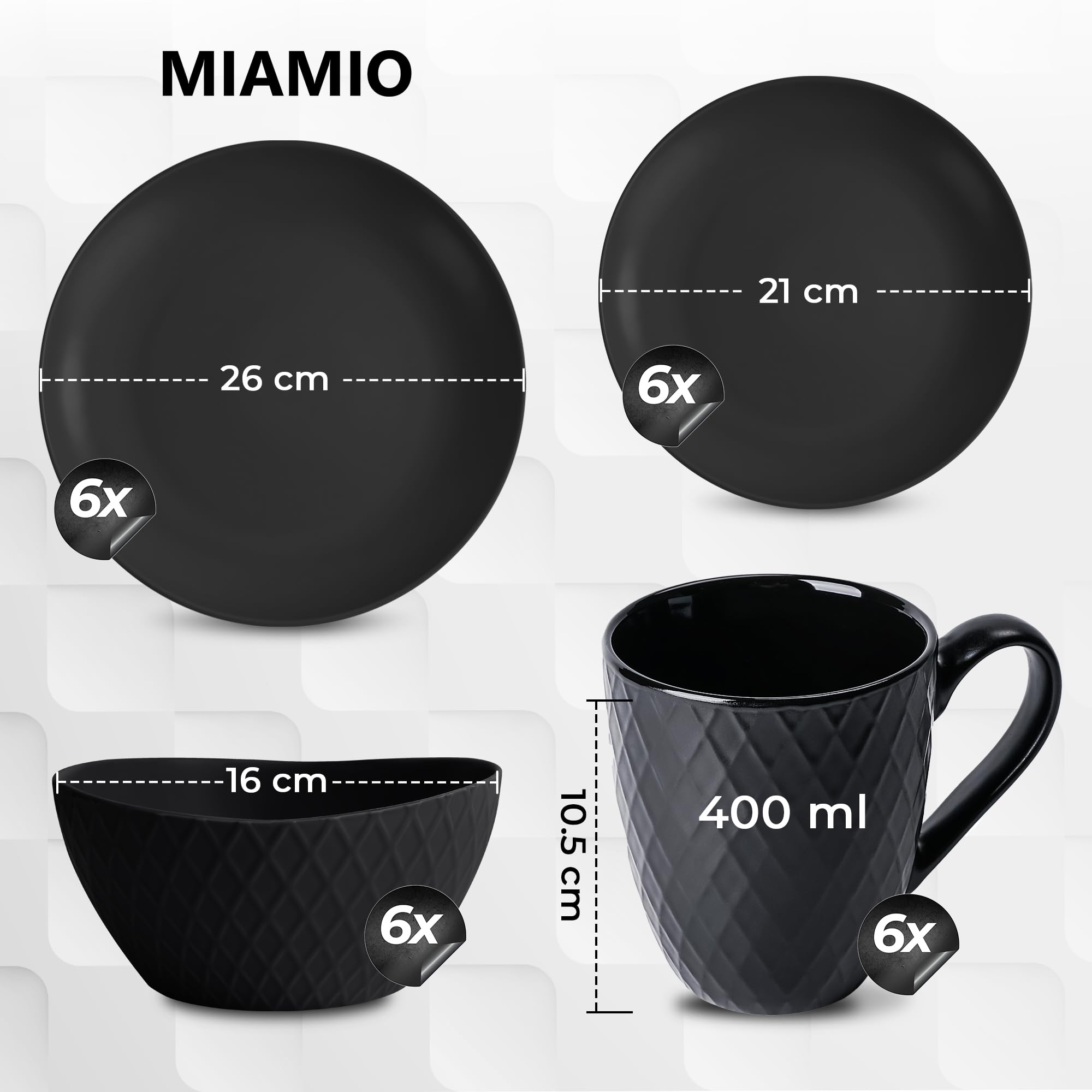 MIAMIO - servizio da tavola Set, ceramica (Schwarz) Daily | ceramica servizio da tavola für Kaffee, Tee und Mahlzeiten, Schwarz per l'uso quotidiano - lavabile in lavastoviglie at home