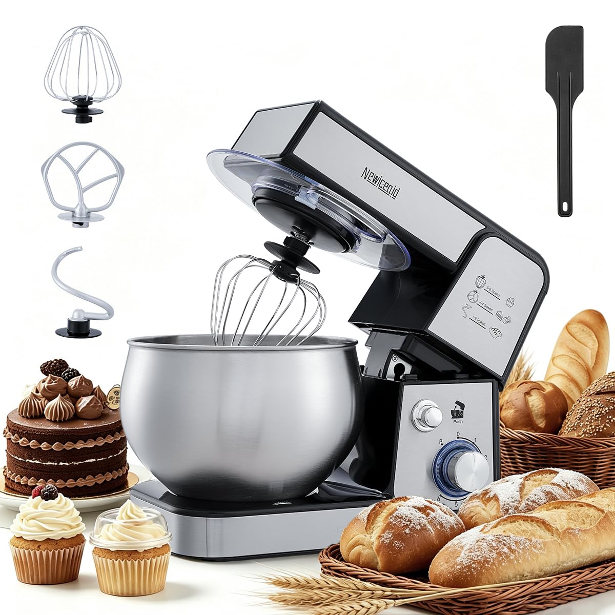 Amazon.com: Newiceaid Stainless Steel Stand Mixer, 6-Speed Tilt