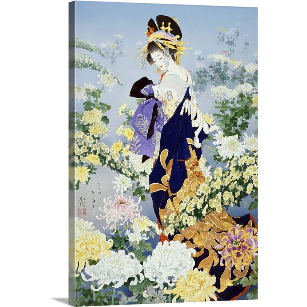 CANVAS ON DEMAND Kiku Canvas Wall Art Print by Haruyo Morita, Figurative, Traditional, Home Decor, Beauty, Figurative Artwork, 16" x24in