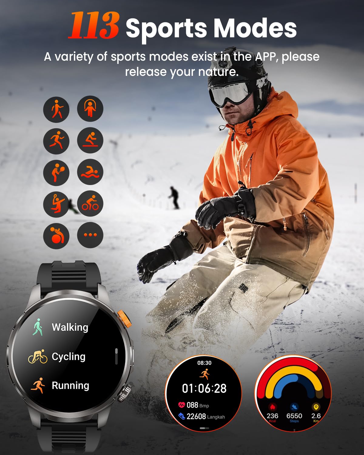 2025 Smartwatch Uomo con Torcia LED/1000mAh/5ATM, 1.91" AMOLED Militare Smart Watch Orologio con Chiamate/113 Modalità Sportive, 24/7 Fitness Tracker Sonno/Cardiofrequenzimetro/SpO2 Android iOS Nero