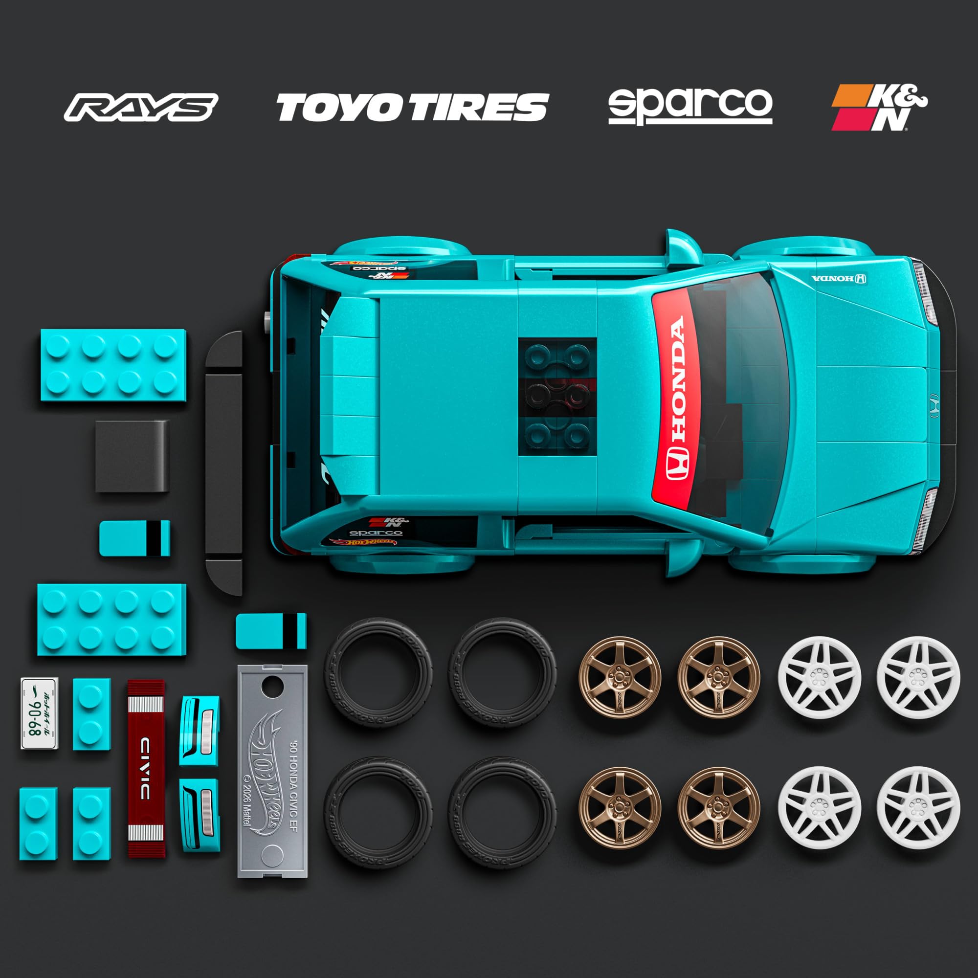 Mattel Brick Shop Klocki Hot Wheels Speed Series Custom ’90 Honda Civic EF Samochód do zbudowania, 248 elementów, zestaw konstrukcyjny dla dorosłych kolekcjonerów i dla dzieci od 10 roku życia, JHF62