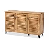 Baxton Studio Coolidge Oak Brown Finished Wood 3-Door Shoe Storage Cabinet