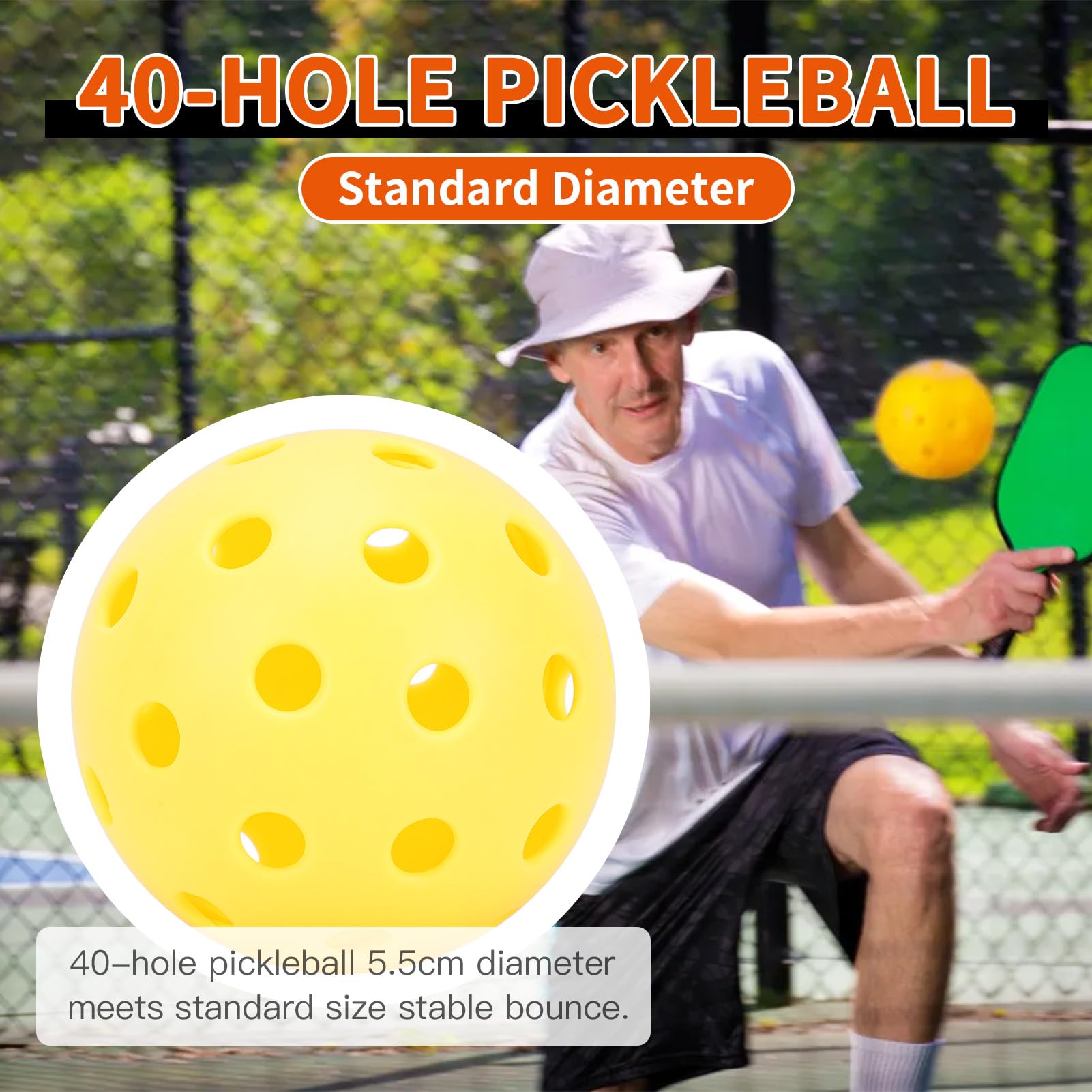 Set de 8 Bolas de Pickleball Exterior Interior 40 Agujeros Alto Rebote con Bolsa Malla