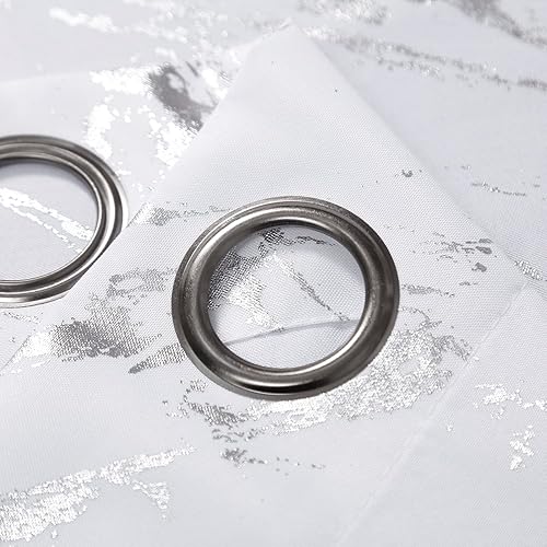 Miniatura 6 de Taisier Home Cortinas texturizadas de lino con estampado de lámina plateada, diseño geométrico de mármol para guardería, tratamiento de ventana de