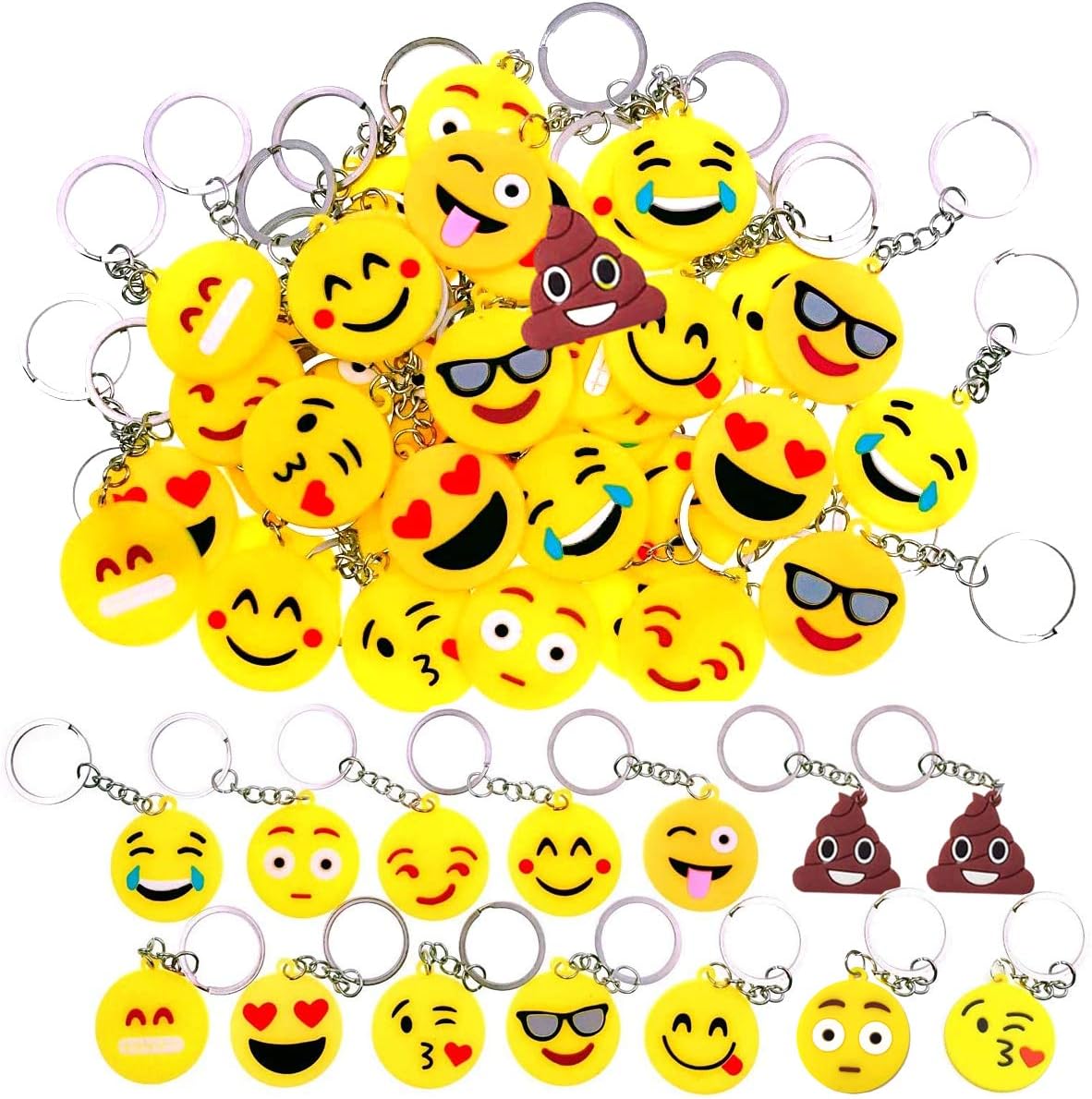 34 Packs Emoji Keychains,Emoticon Party Favors,Emoticon Keychain, Emoticon Gifts Carnival Prizes for Kids,Party Favors for Kids Valentine's Day Gifts/Birthday Party Supplies