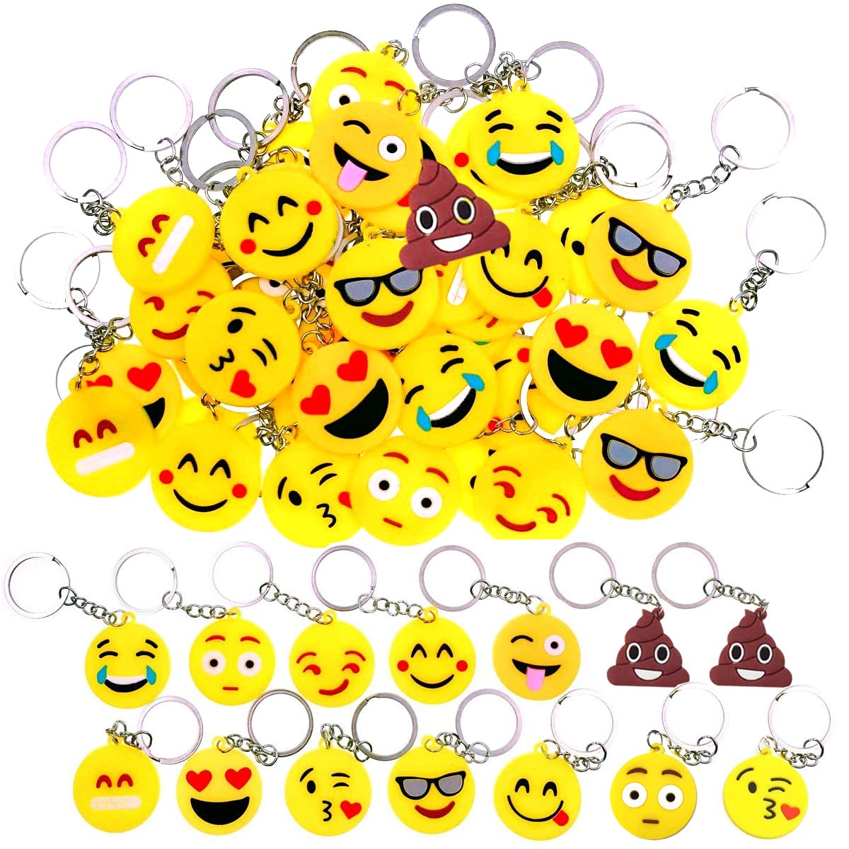 34 Packs Emoji Keychains,Emoticon Party Favors,Emoticon Keychain, Emoticon Gifts Carnival Prizes for Kids,Party Favors for Kids Valentine's Day Gifts/Birthday Party Supplies