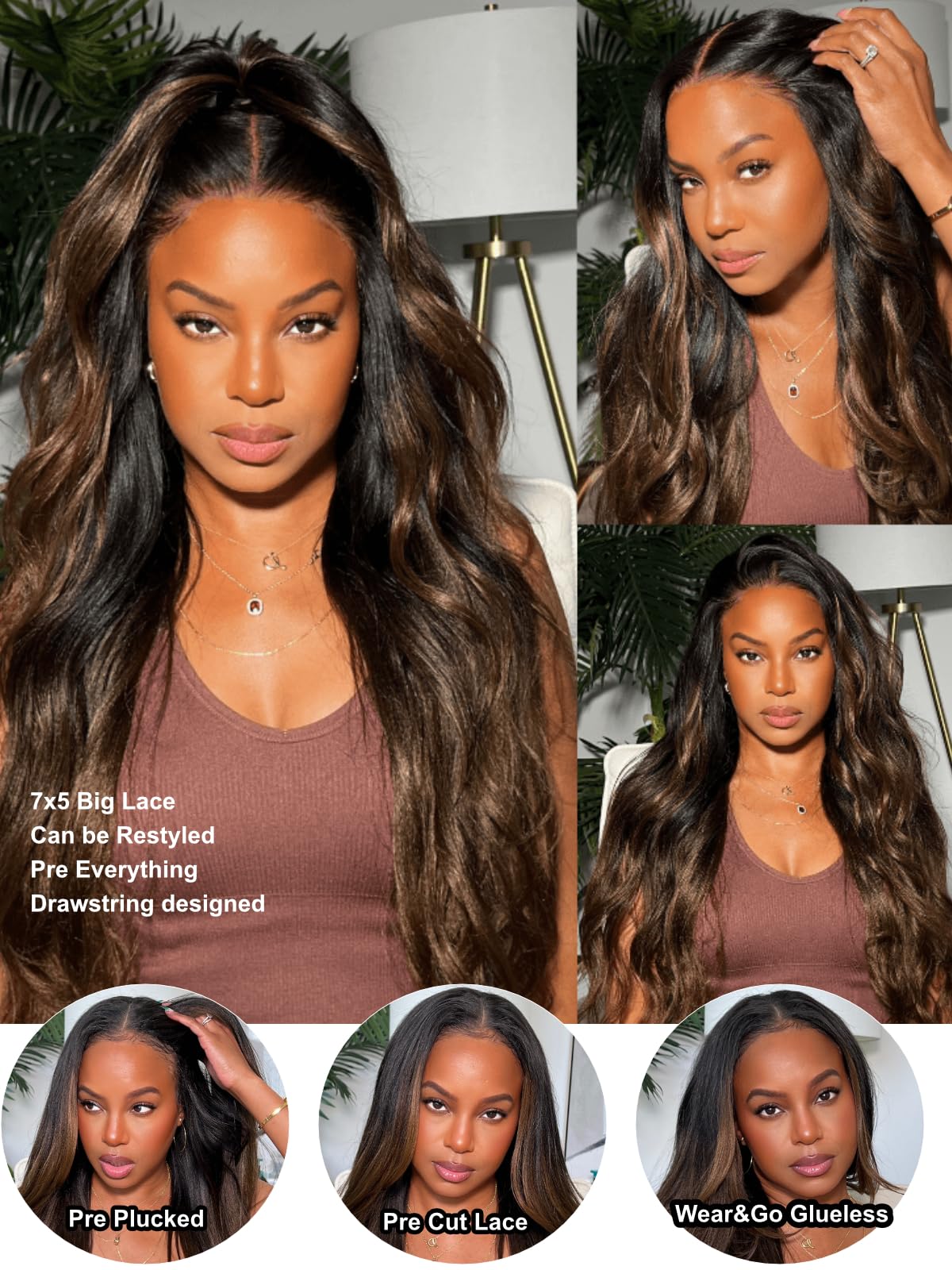 Amazon.com : UNICE Chestnut Brown Ombre Yaki Straight 7x5 