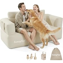 SUNNYFEEL Inflatable Sofa Chair, Heavy Duty 330LBS Portable Air Sofa with Built-in Pump, 1000D Oxford Fabric for Camping, Beach & Travel Army Green-Single