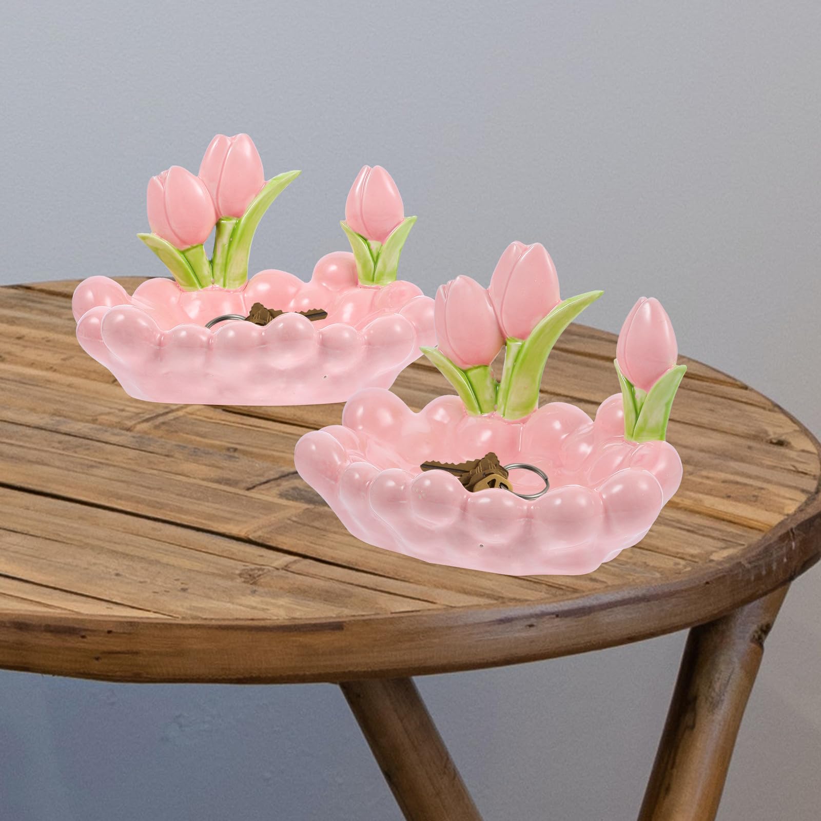 Keramik Dekorative Schale in Tulpenform für Schmuck und Schlüssel Rosa