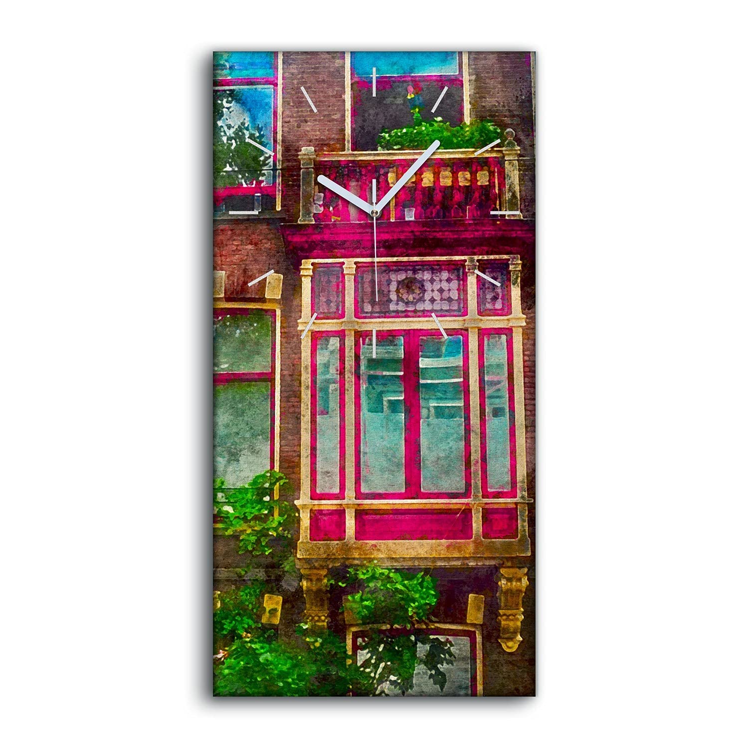 Horloge sur Toile 30x60cm Décoration Salon Chambre Tableau Mural Silencieux Art Moderne Fenêtre
