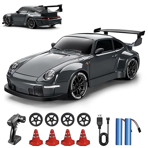 1:24 Scale RC Drift Car with LED Lights, 25km/h 4WD High Speed, Dual Batteries 50+ Min Play, 2.4GHz Remote Control, Multi-Surface Drift Tires, Racing Toy Vehicle for Adults Boys Girls, Storm Drive