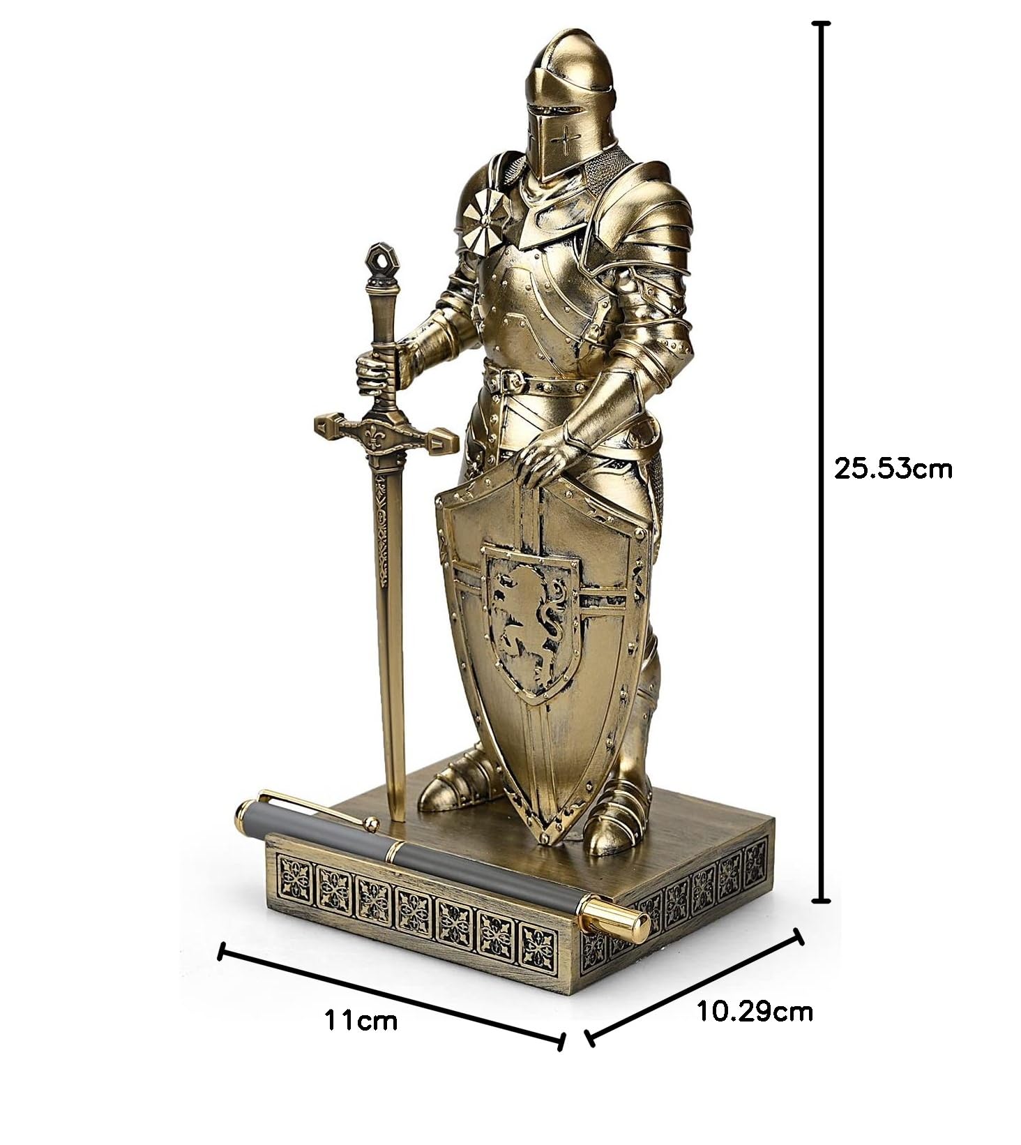 Ozdoba King's Guard figurka rycerza na biurko, akcesoria biurkowe, uchwyt na długopis, stojak do papieru do biura i domu (brązowy)