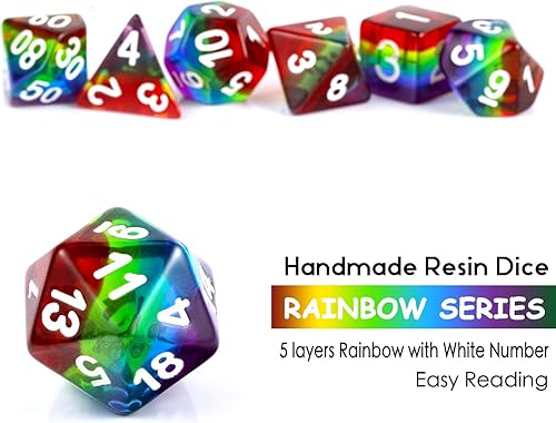 Miniatura 71 de DNDND - Juego de dados DND de resina de 7 piezas con bolsa de terciopelo para juegos de rol D&D y juegos de mesa