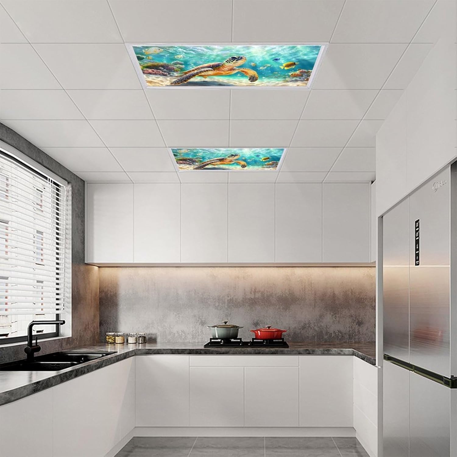 2 Pack Sea Turtle Fluorescent Light Cover for Ceiling Light - Magnetic Light Covers for Classroom, Light Filters Drop Fluorescent Light Shade Panel for Office Home School,4 X 2 Ft