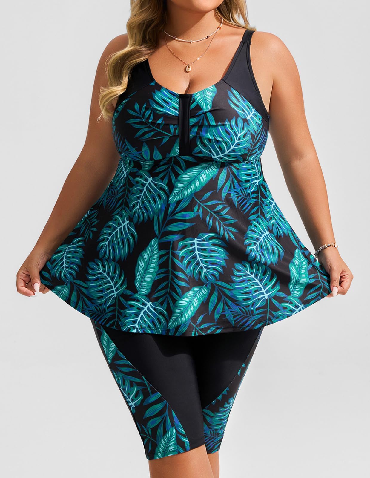 Hanna Nikole Tankini Maillot De Bain Grande Taille pour Femme Tankini Push Up Ensemble 2 Pièces Contrôle du Ventre Taille Haute Maillot De Bain D'Été avec Short De Bain