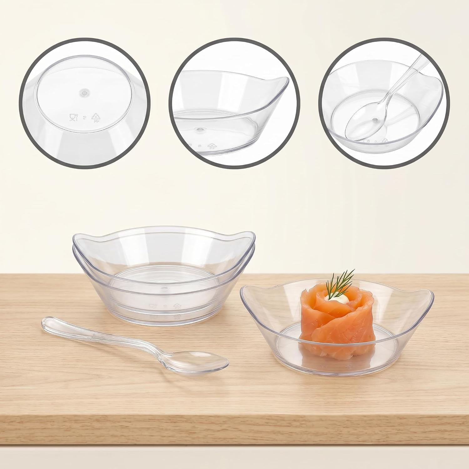 100 Mini Dessert Plates with Spoons, Leaf Shape, 2 Inch