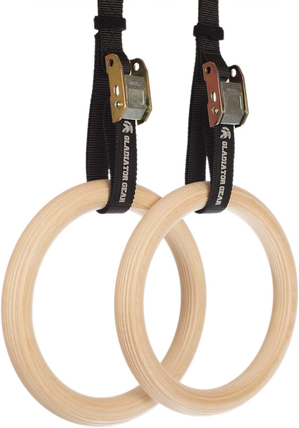Wooden Gymnastic Rings with BONUS Workout E-Guide | Premium Olympic 'FIG' Size Gym Rings (28mm) | Fully Adjustable Strong Straps | Holds 250KG | For Gymnastics (Wooden, 28mm Diameter Rings)