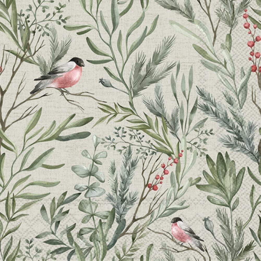 Boston International IHR Winter Holiday Christmas 3-Ply Paper Napkins, 20-Count Lunch Size, Winter Greens- Cream