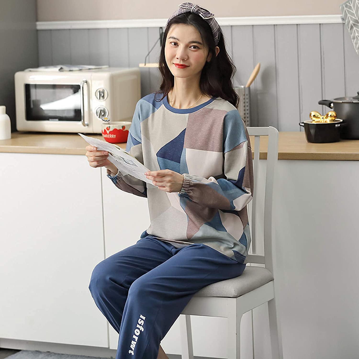 Pijamas para Damas, Conjuntos de Pijamas para Mujer Otoño con algodón de Invierno Cómodo camisón para niña Ropa de Dormir Pijama para el hogar para Dama Caliente Camisones,B,XXL