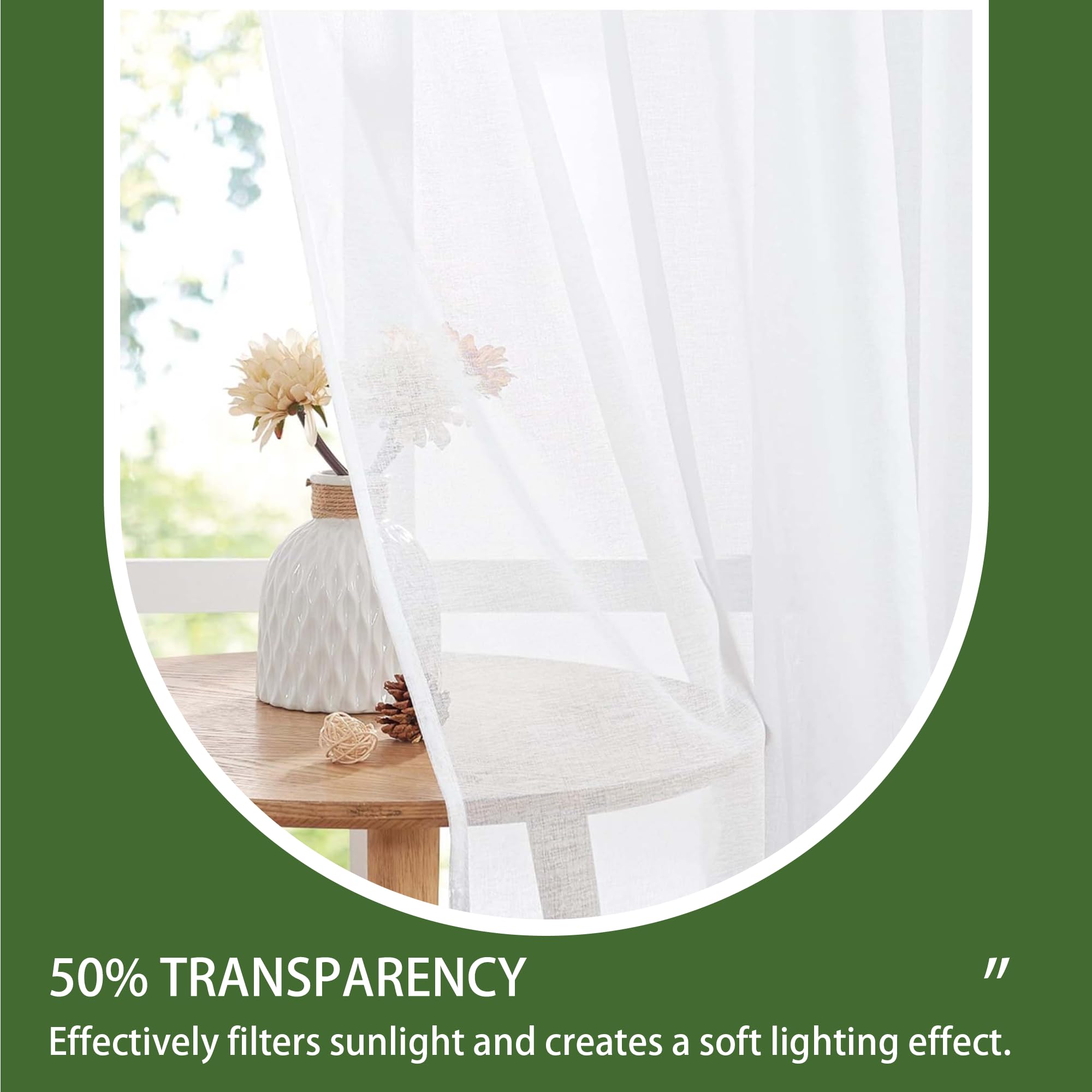 Voile Vorhänge 210 x 190 cm Polyester Transparent Schlaufengardinen Modern Langlebig für Wohnzimmer Schlafzimmer, Weiß