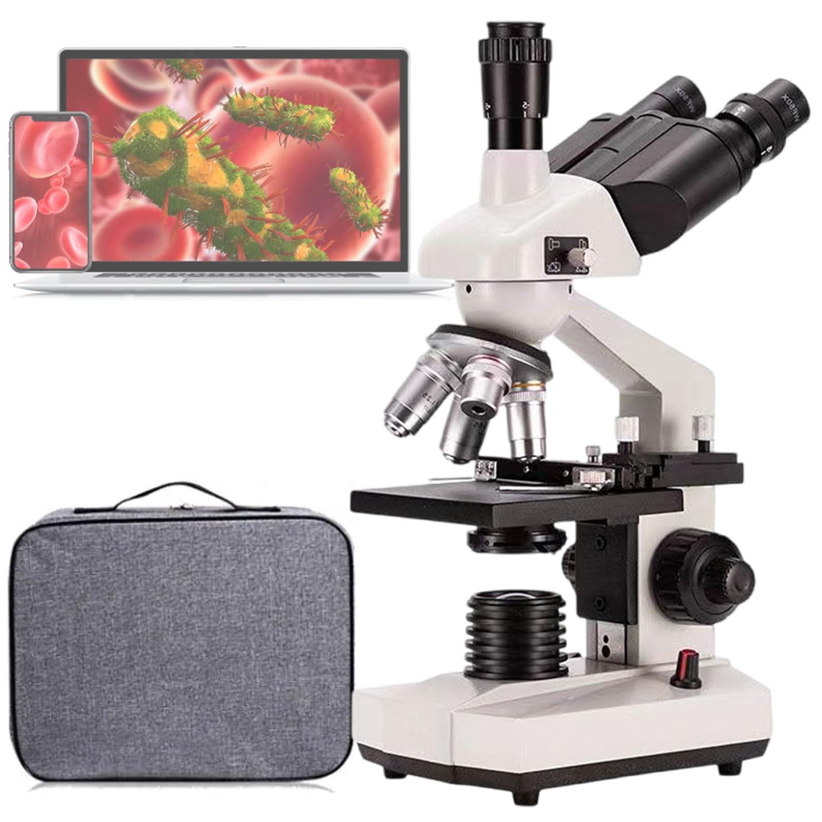 Microscopio Trinocular Compuesto De Laboratorio, Aumento De 40X A 5000X, Microscopio BiolóGico Educativo Led, para Pruebas De Laboratorio, InvestigacióN,5000X