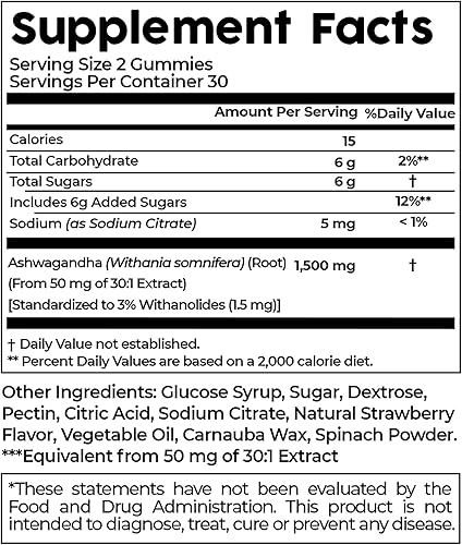 Miniatura 9 de Gomitas Ashwagandha  Gomitas relajantes y calmadas  Vitaminas gominosas con sabor a fresa tropical  Suplementos Ashwagandha Extracto de raíz