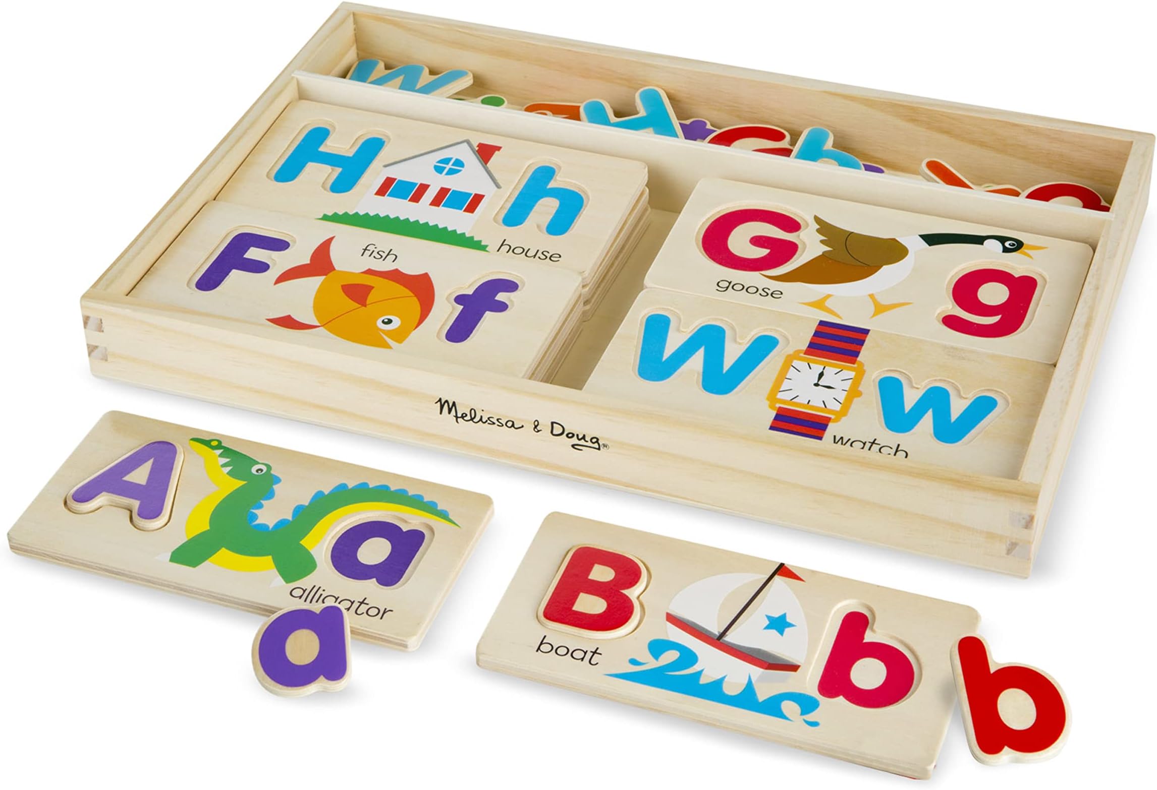 ABC Picture Boards - Educational Toy with 13 Double-Sided Wooden Boards and 52 Letters
