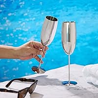 Vista 3 de Oak & Steel - 4 copas de champán de acero inoxidable plateadas de 10 onzas con caja de regalo, elegante, sólido e irrompible, fiestas al aire libre