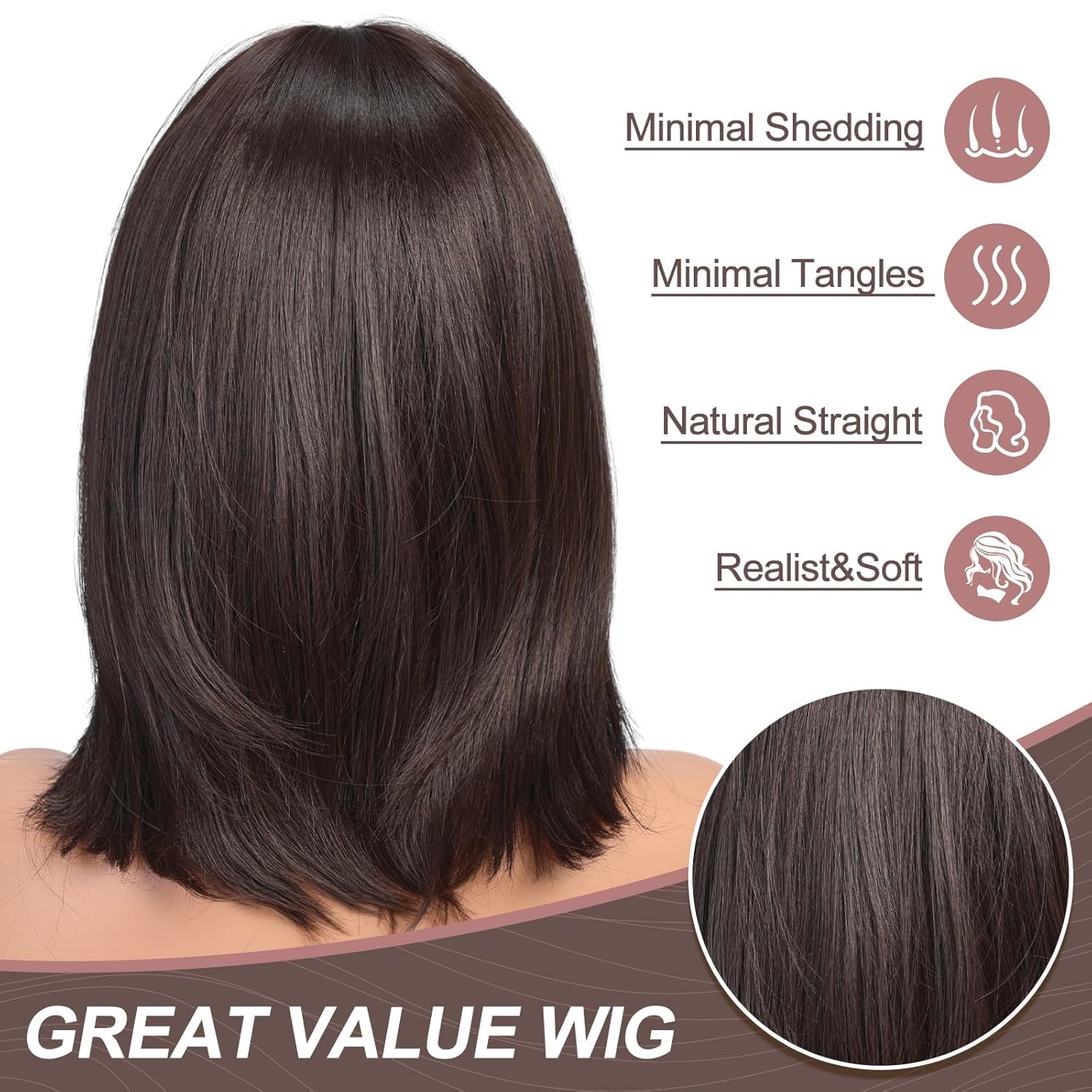 Amazon.com : HAIRCUBE Dark Brown Wigs for Woemn Straight Wig  display picture 1