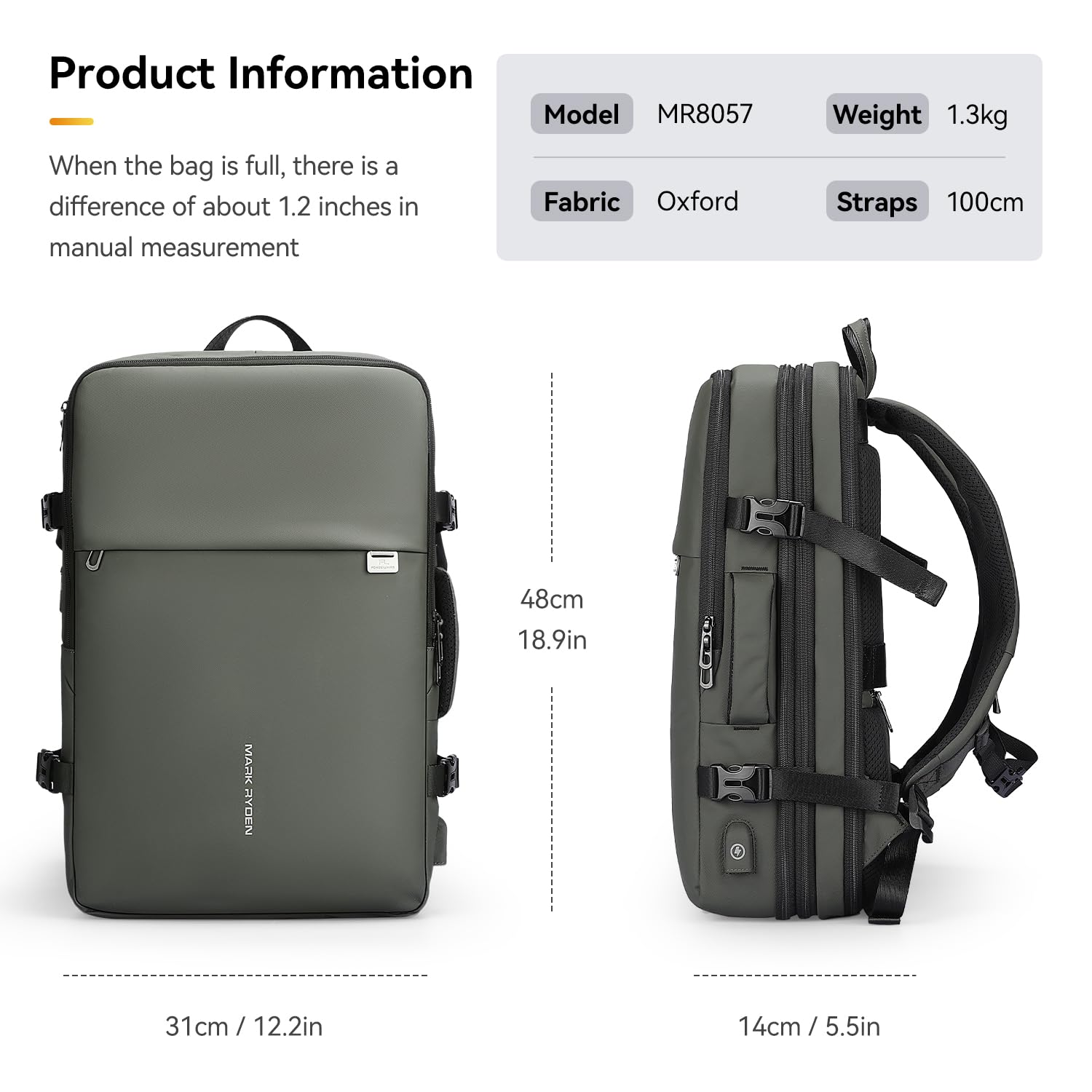 Mark Ryden Sac à dos extensible pour ordinateur portable de 17" 30 à 40 l - Fermeture éclair YKK