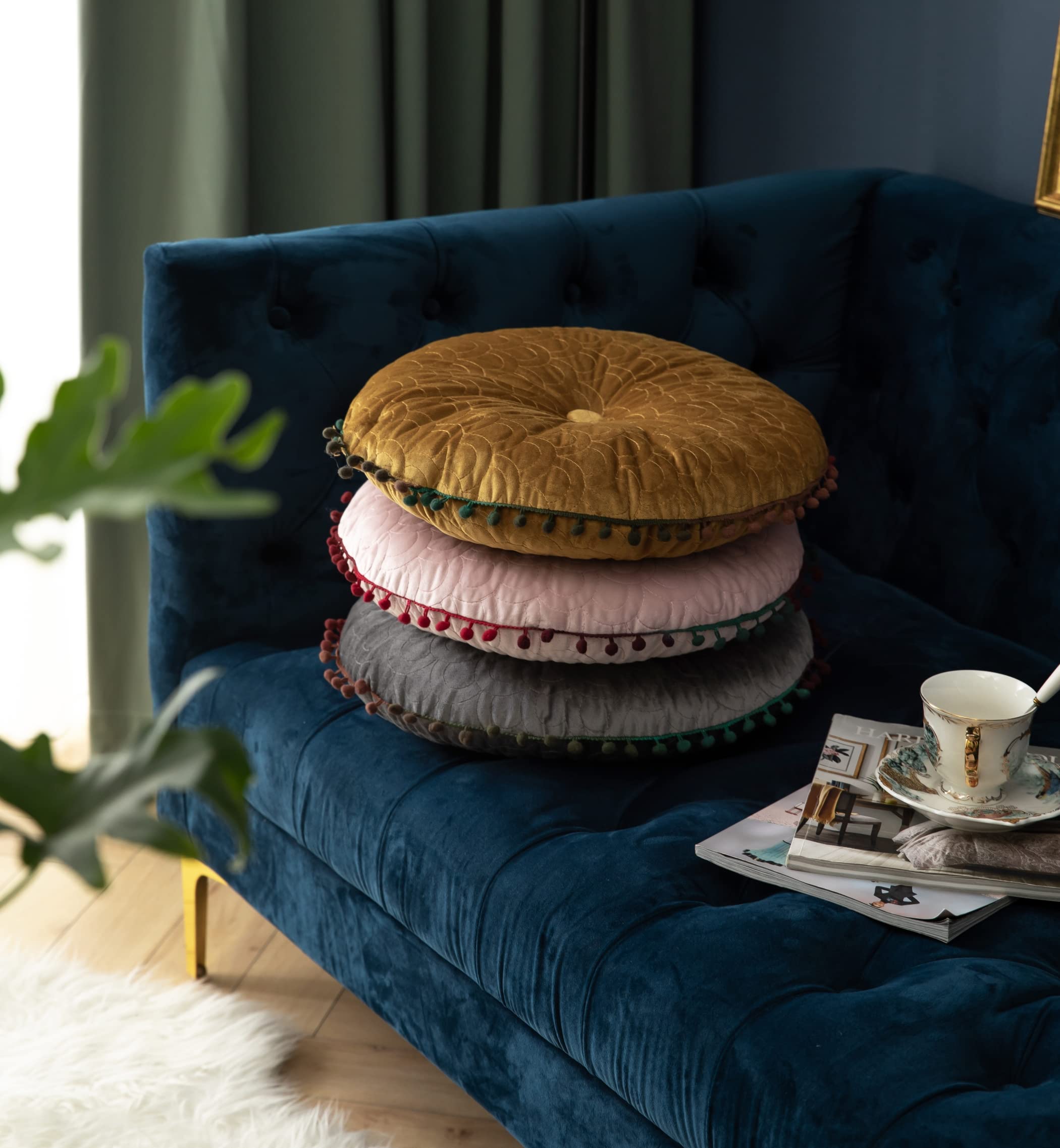 HXIYAN Round Throw Pillow Thickened Seat Cushion Sofa Cushion Meditation Pillow Living Room Window Balcony Decoration Pillow (15.7in, Ginger)