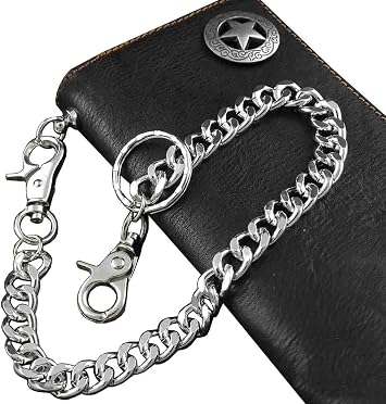 vogueteen Biker Rockstar Concho Men's Card Money Long Black Real Letter Wallet with Chain, Black, One Size, Casual