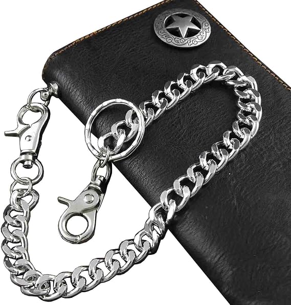 vogueteen Biker Rockstar Concho Men's Card Money Long Black Real Letter Wallet with Chain, Black, One Size, Casual