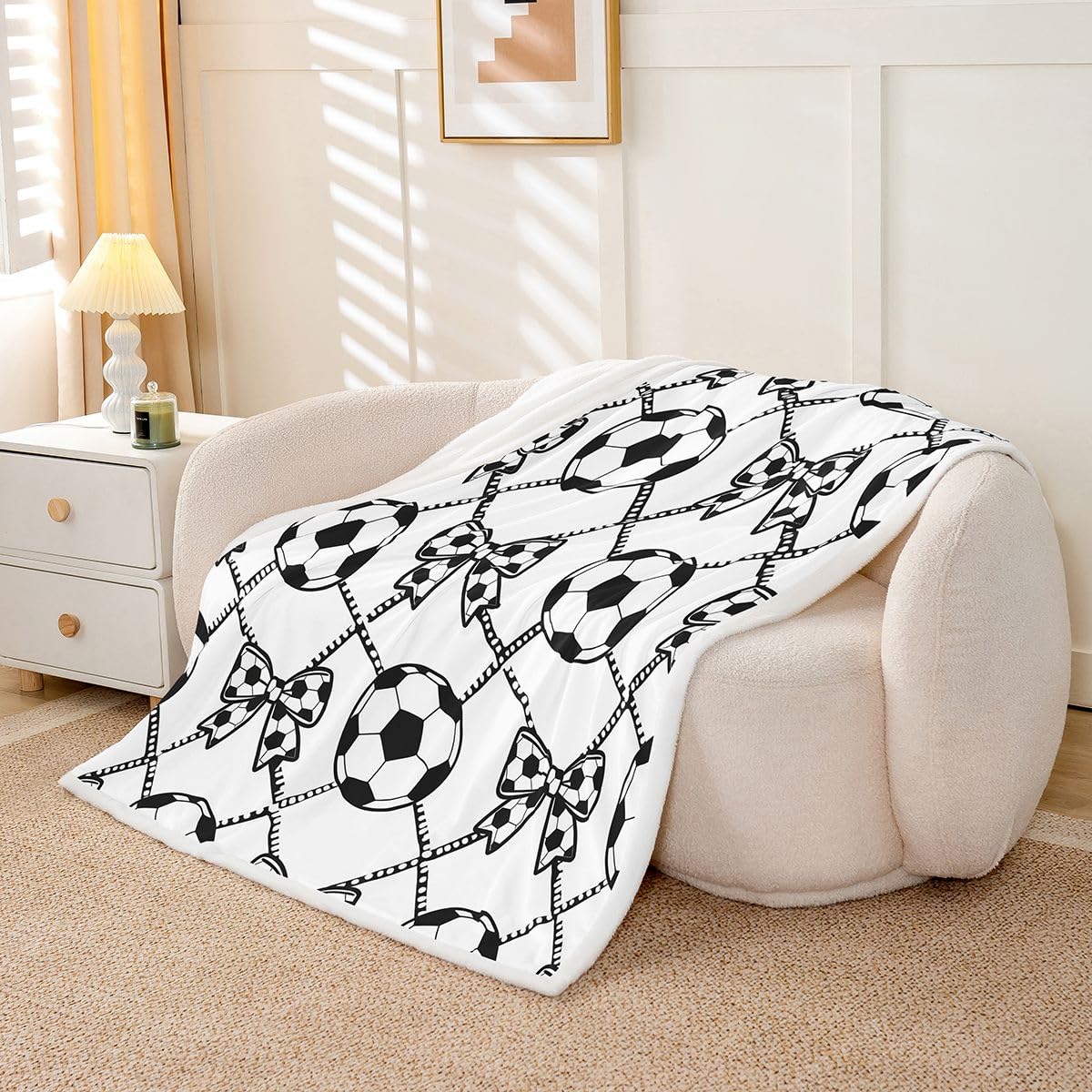 Couverture plaid football 130x150cm Homewish en polaire à carreaux