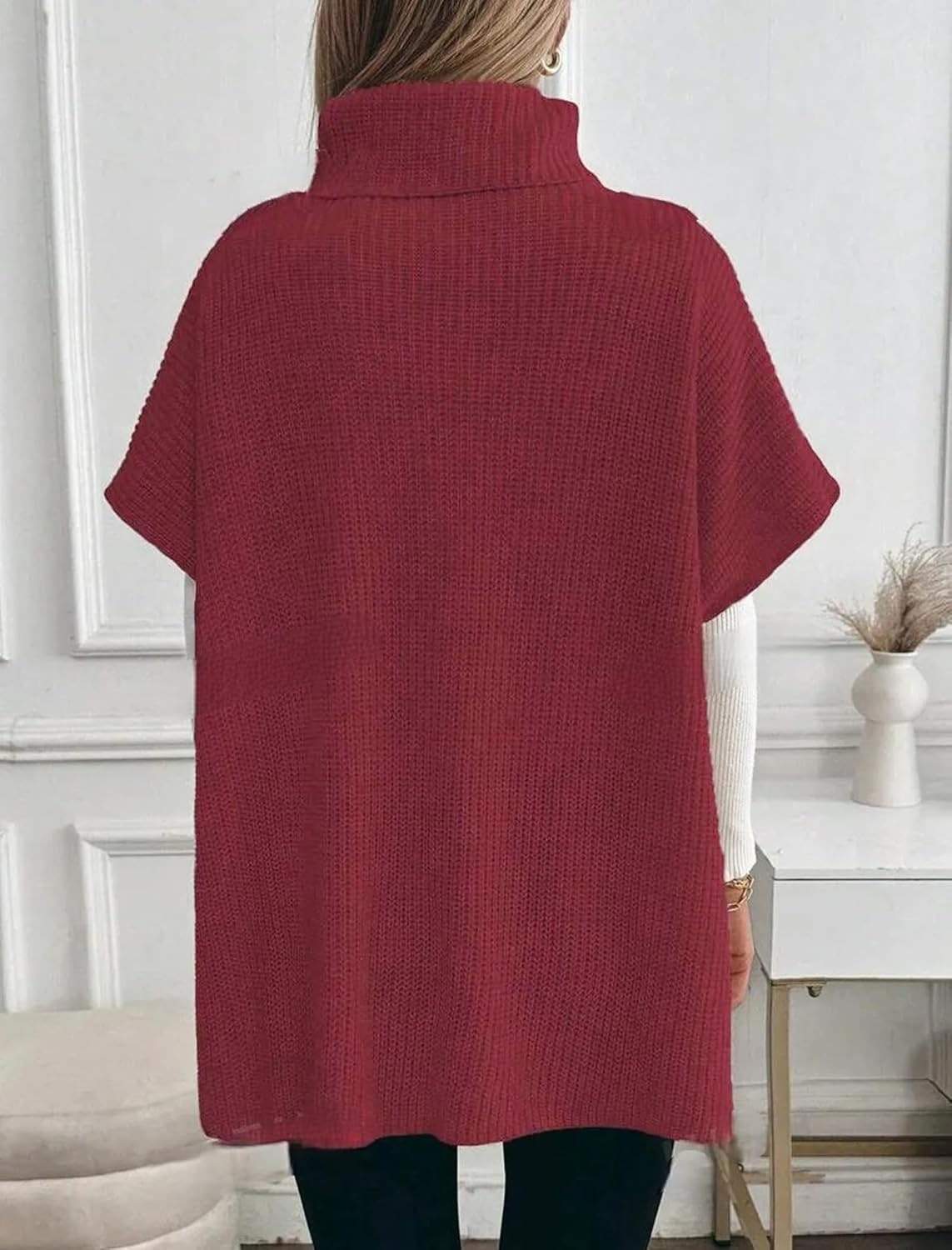 ZAFUL Women's Oversized Turtleneck Sweater Dress Short Batwing Sleeve Knitwear with Pockets Trendy Fall Sweaters 2025 - Image 5